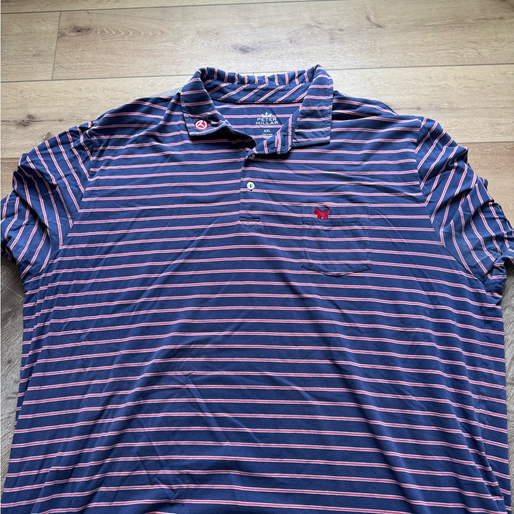 Peter Millar Scotty Cameron Navy and Pink Striped Polo Shirt